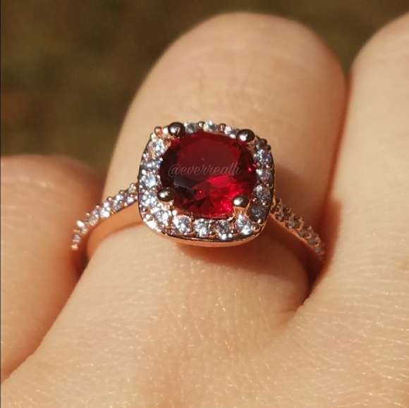 Rose Gold Red Ruby Halo Engagement Ring - Picture 2 of 6